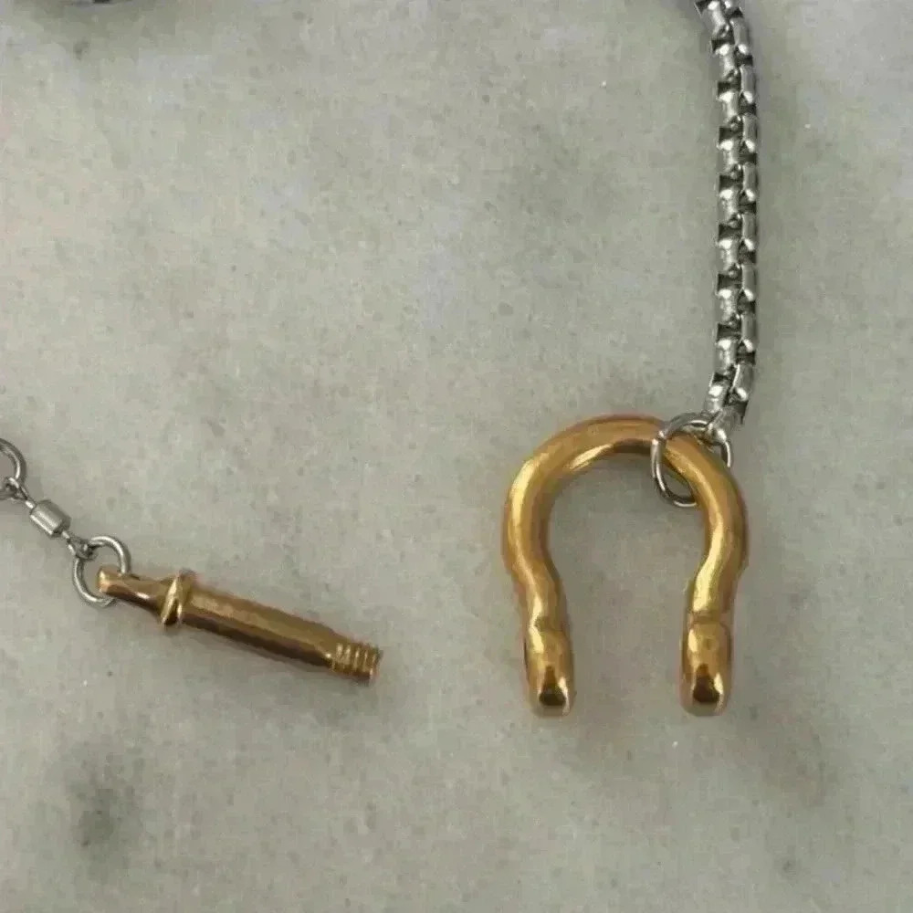 COPY - COPY - Gold Chain Two Tone Silver Horse Bit Chunky Charm Clasp Carabiner… - Picture 4 of 4